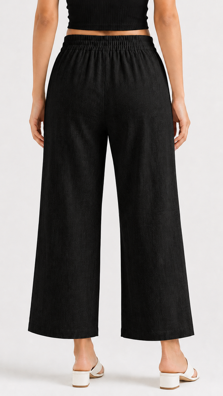 Women's Deep Black Wide-Leg Trousers