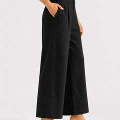 Women's Deep Black Wide-Leg Trousers
