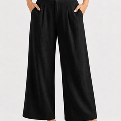 Women's Deep Black Wide-Leg Trousers