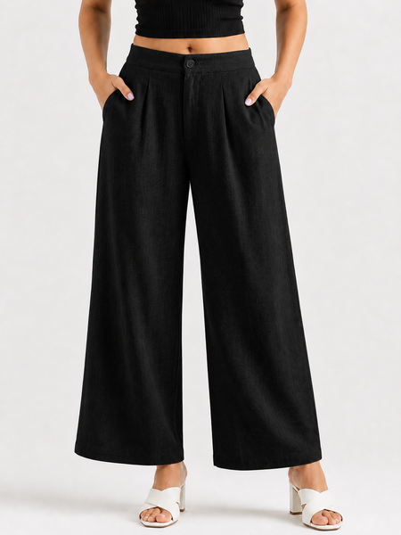 Women's Deep Black Wide-Leg Trousers