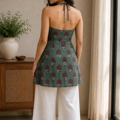 Floral Handblock Printed Halter Neck Cotton Top