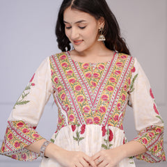 Gulbagh Block Print White Floral  Co-ord Set