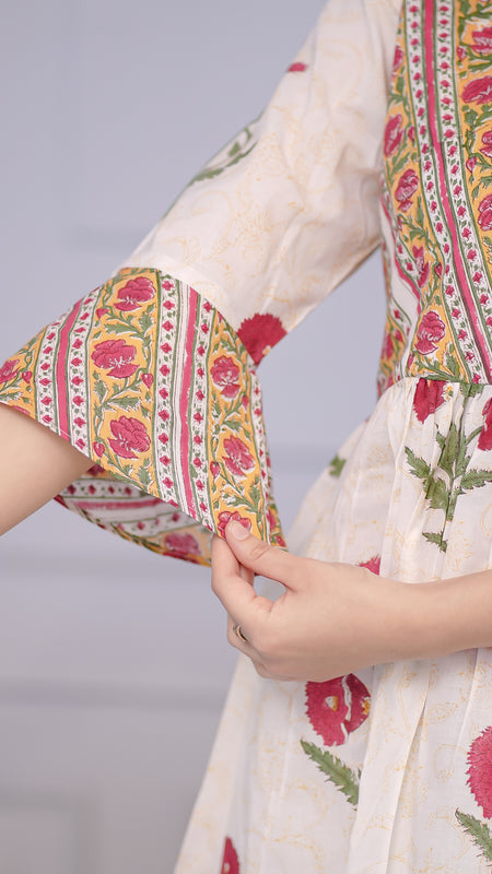 Gulbagh Block Print White Floral  Co-ord Set