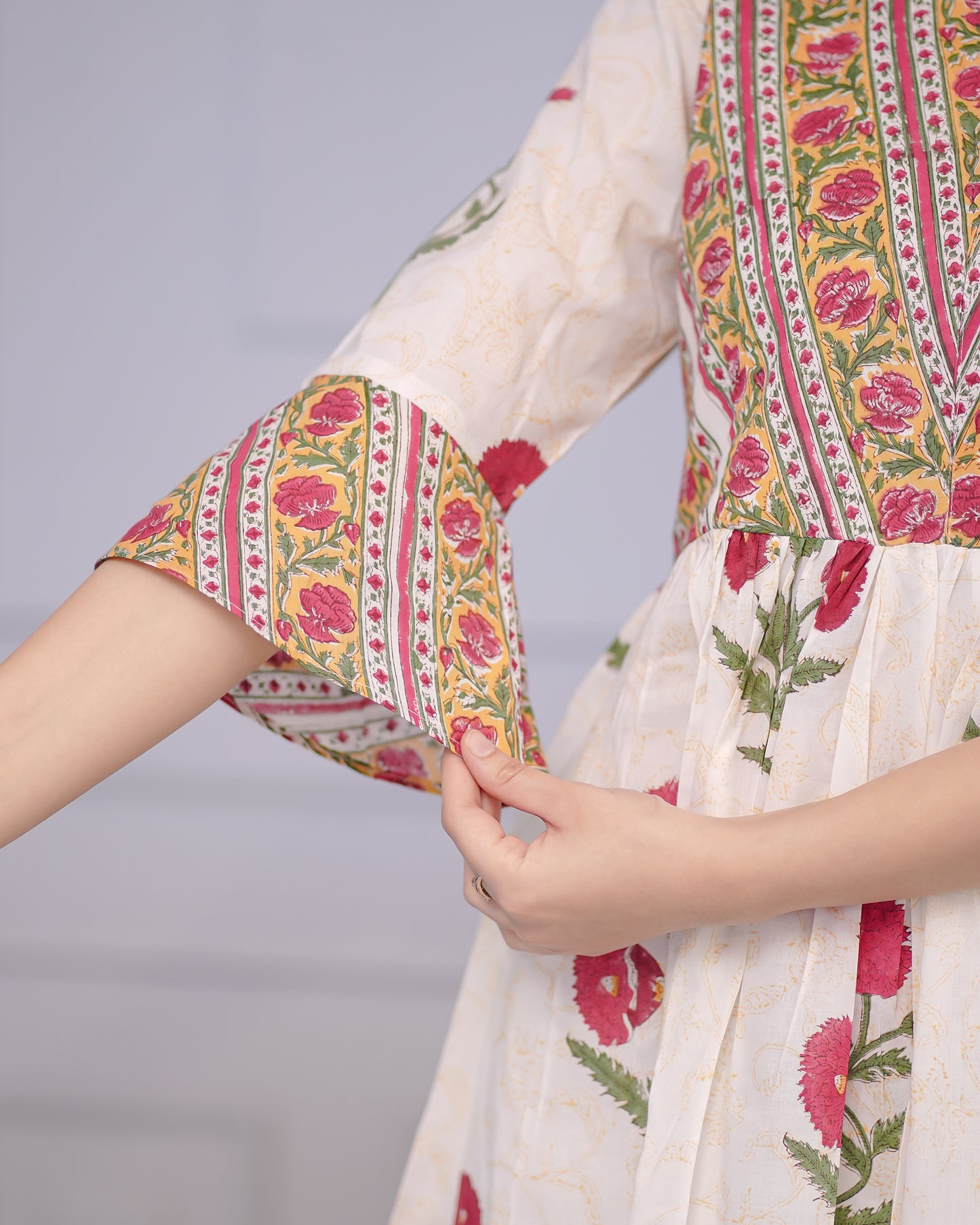 Gulbagh Block Print White Floral  Cord Set