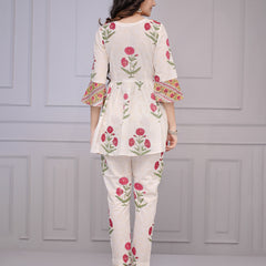 Gulbagh Block Print White Floral  Co-ord Set