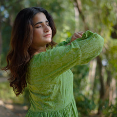 Niharika Pure Cotton Handblock Khari Print Green Dress