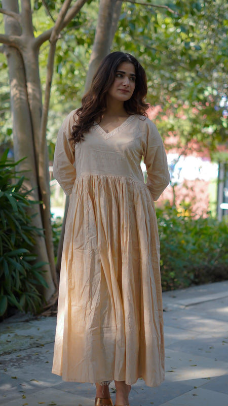 Avantika Handblock Khari Print Elegance Cotton Dress | Flared Traditional Outfit