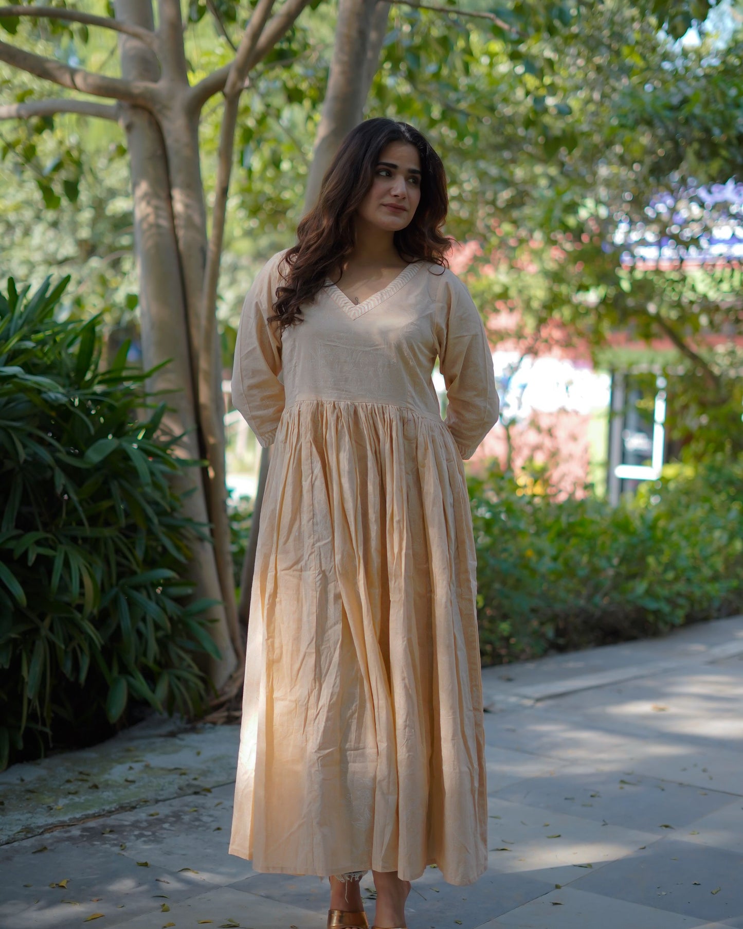 Avantika Handblock Khari Print Elegance Cotton Dress | Flared Traditional Outfit