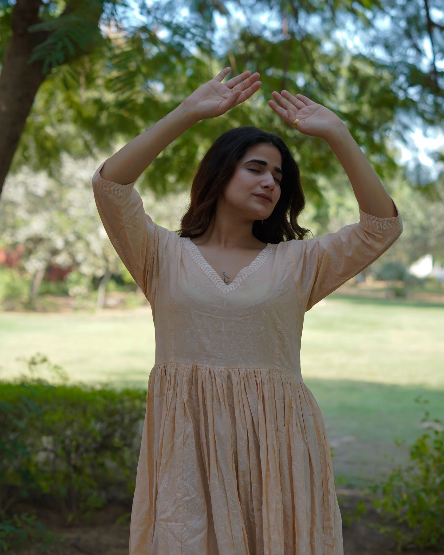 Avantika Handblock Khari Print Elegance Cotton Dress | Flared Traditional Outfit