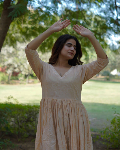 Avantika Handblock Khari Print Elegance Cotton Dress | Flared Traditional Outfit