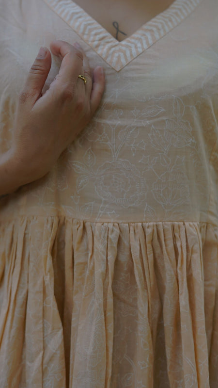 Avantika Handblock Khari Print Elegance Cotton Dress | Flared Traditional Outfit