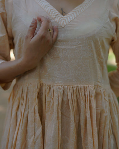 Avantika Handblock Khari Print Elegance Cotton Dress | Flared Traditional Outfit