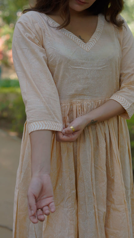 Avantika Handblock Khari Print Elegance Cotton Dress | Flared Traditional Outfit