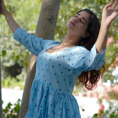 NeelKriti – Pure Cotton Handblock Khari Print Long Flared Dress | Ethnic Casual Wear for Women