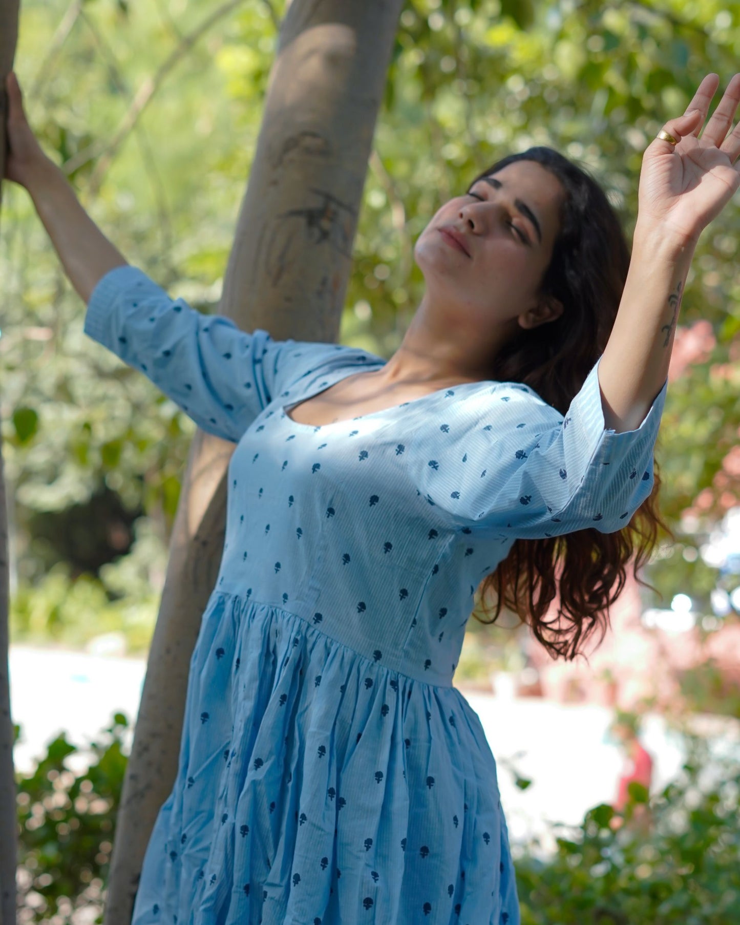 NeelKriti – Pure Cotton Handblock Khari Print Long Flared Dress | Ethnic Casual Wear for Women