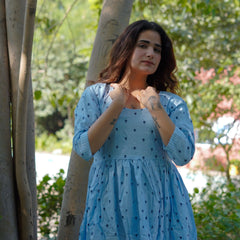 NeelKriti – Pure Cotton Handblock Khari Print Long Flared Dress | Ethnic Casual Wear for Women