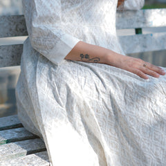 Noor Khari Handblock Pure Cotton Anarkali Dress for Women | Elegant White Flared Dress