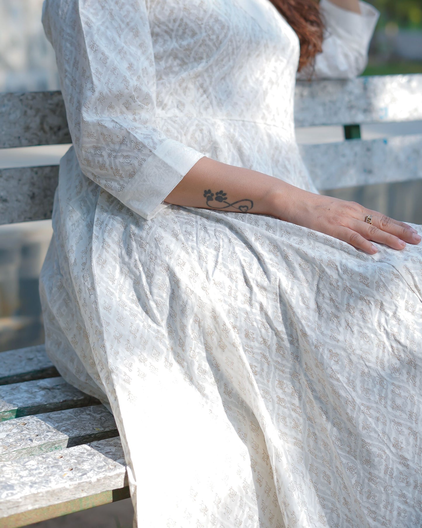 Noor Khari Handblock Pure Cotton Anarkali Dress for Women | Elegant White Flared Dress