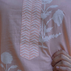 Anaira – Blush Bloom Handblock Khari Printed Cotton Suit Set with Organza Dupatta