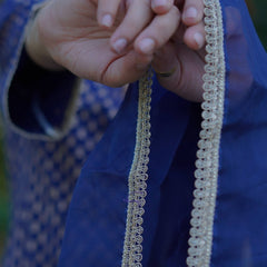 Aaravi – Midnight Gold Handblock Printed Cotton Suit Set with Organza Dupatta