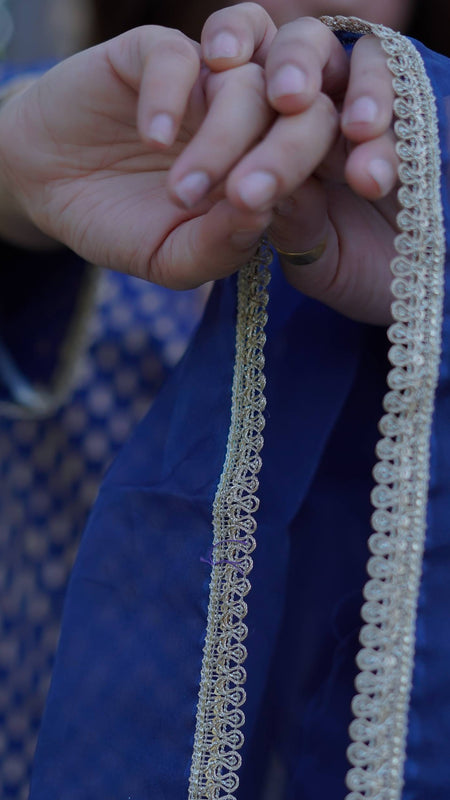 Aaravi – Midnight Gold Handblock Printed Cotton Suit Set with Organza Dupatta