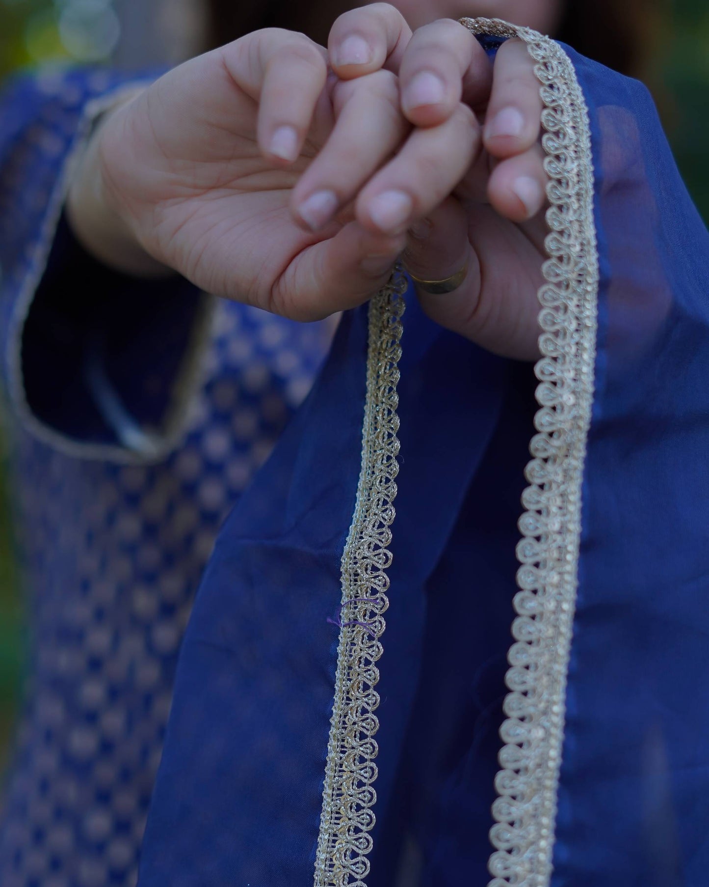 Aaravi – Midnight Gold Handblock Printed Cotton Suit Set with Organza Dupatta