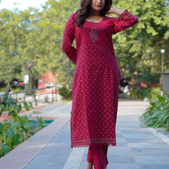 Ruhani Ruby Pure Cotton Hand Block Gold Print Co-ord Set