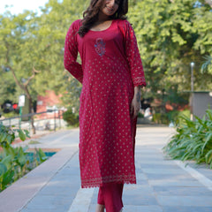 Ruhani Ruby Pure Cotton Hand Block Gold Print Co-ord Set