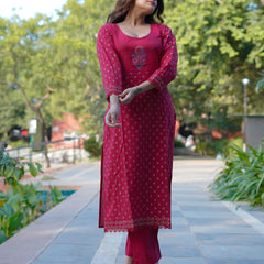 Ruhani Ruby Pure Cotton Hand Block Gold Print Co-ord Set