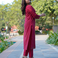 Ruhani Ruby Pure Cotton Hand Block Gold Print Co-ord Set