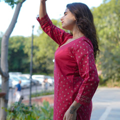 Ruhani Ruby Pure Cotton Hand Block Gold Print Co-ord Set