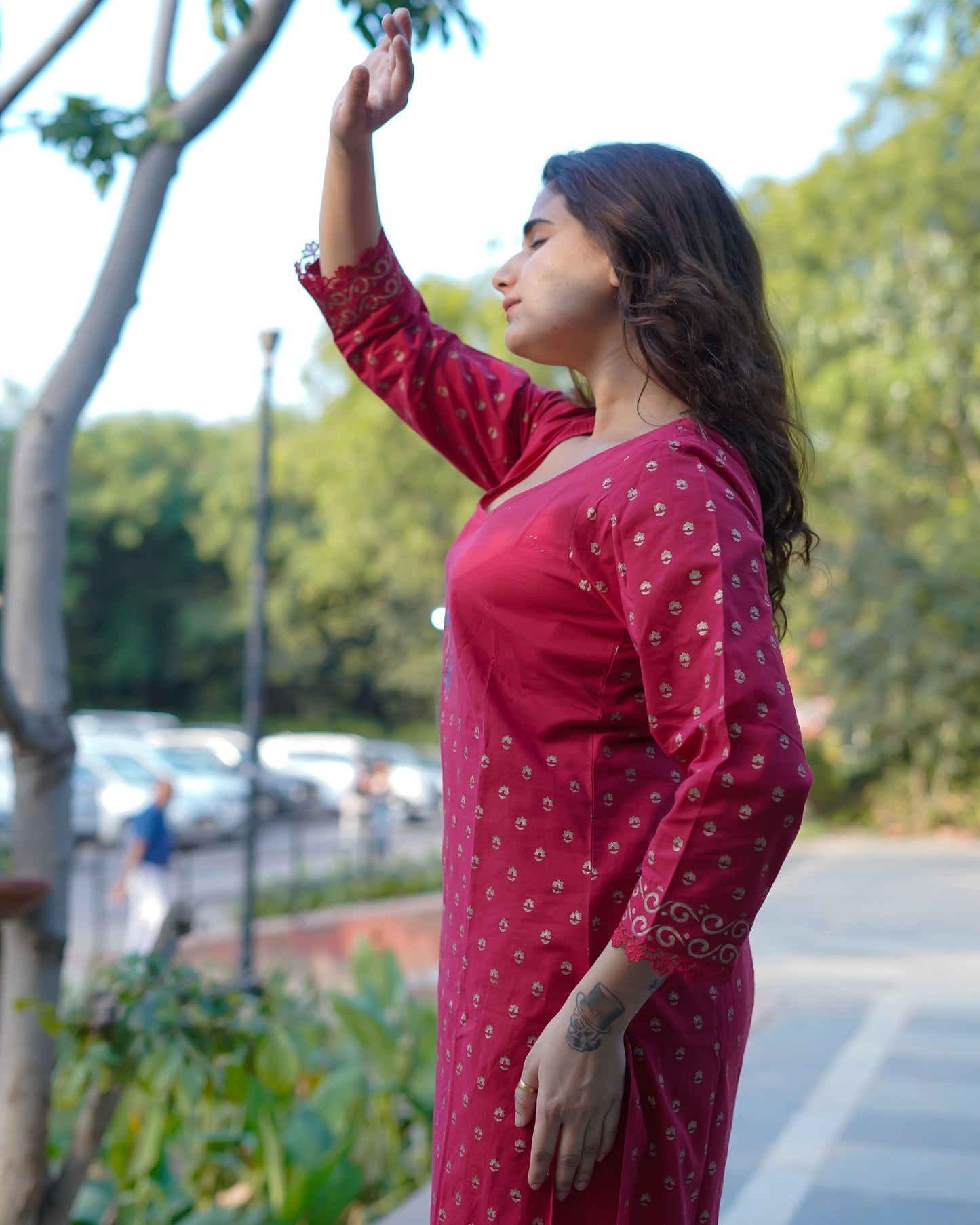 Ruhani Ruby Pure Cotton Hand Block Gold Print Co-ord Set