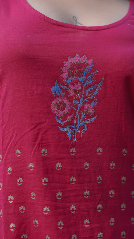 Ruhani Ruby Pure Cotton Hand Block Gold Print Co-ord Set