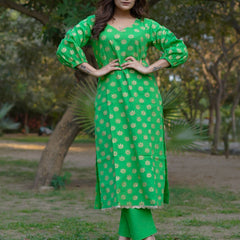 Aaranya Bloom Pure Cotton Handblock Gold Print Co-ord Set