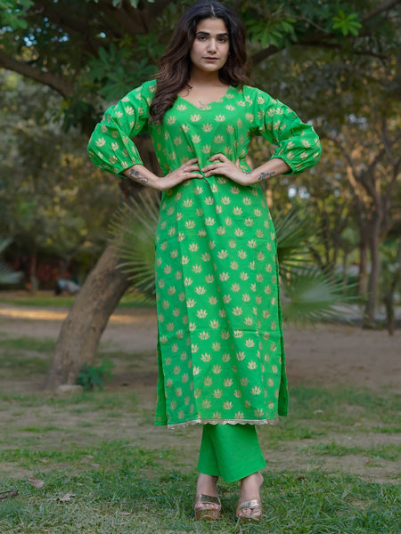 Aaranya Bloom Pure Cotton Handblock Gold Print Co-ord Set