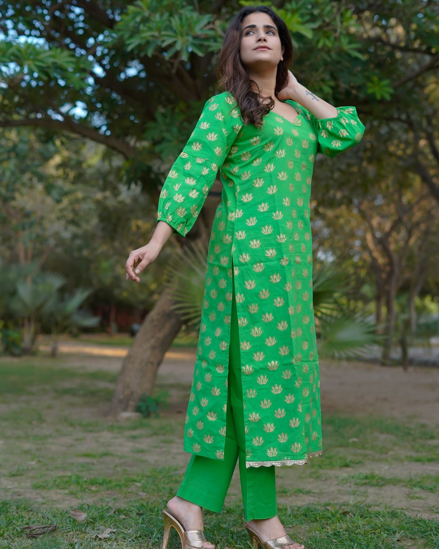 Aaranya Bloom Pure Cotton Handblock Gold Print Co-ord Set