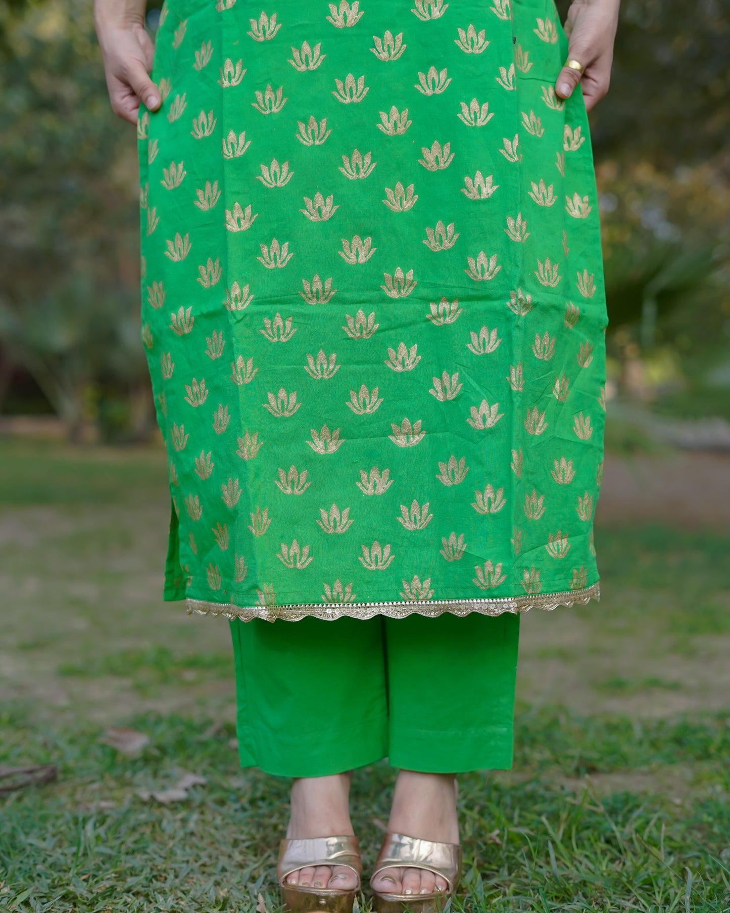 Aaranya Bloom Pure Cotton Handblock Gold Print Co-ord Set