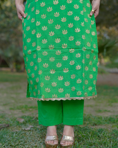 Aaranya Bloom Pure Cotton Handblock Gold Print Co-ord Set