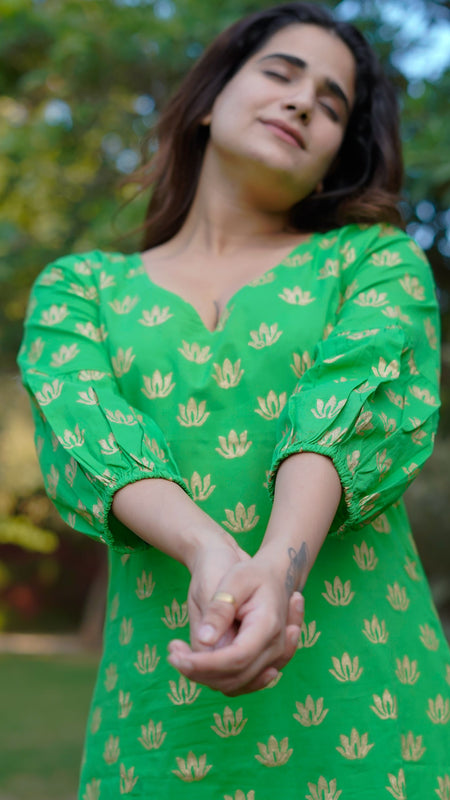 Aaranya Bloom Pure Cotton Handblock Gold Print Co-ord Set