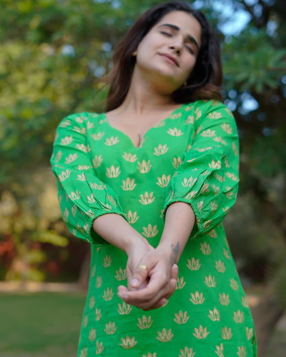 Aaranya Bloom Pure Cotton Handblock Gold Print Co-ord Set