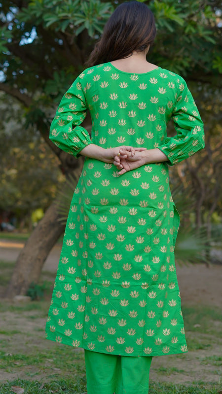 Aaranya Bloom Pure Cotton Handblock Gold Print Co-ord Set