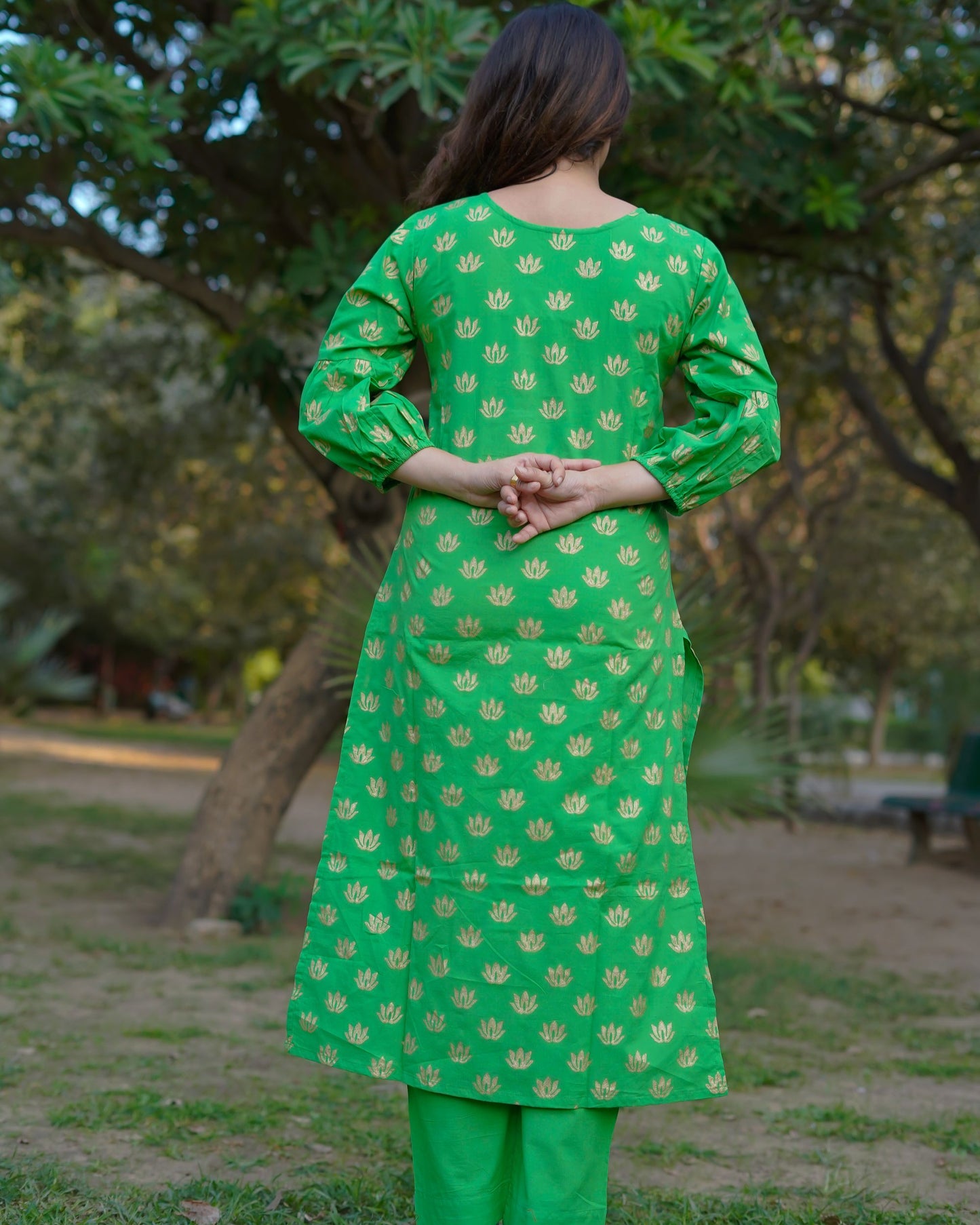 Aaranya Bloom Pure Cotton Handblock Gold Print Co-ord Set