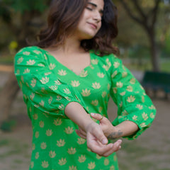 Aaranya Bloom Pure Cotton Handblock Gold Print Co-ord Set