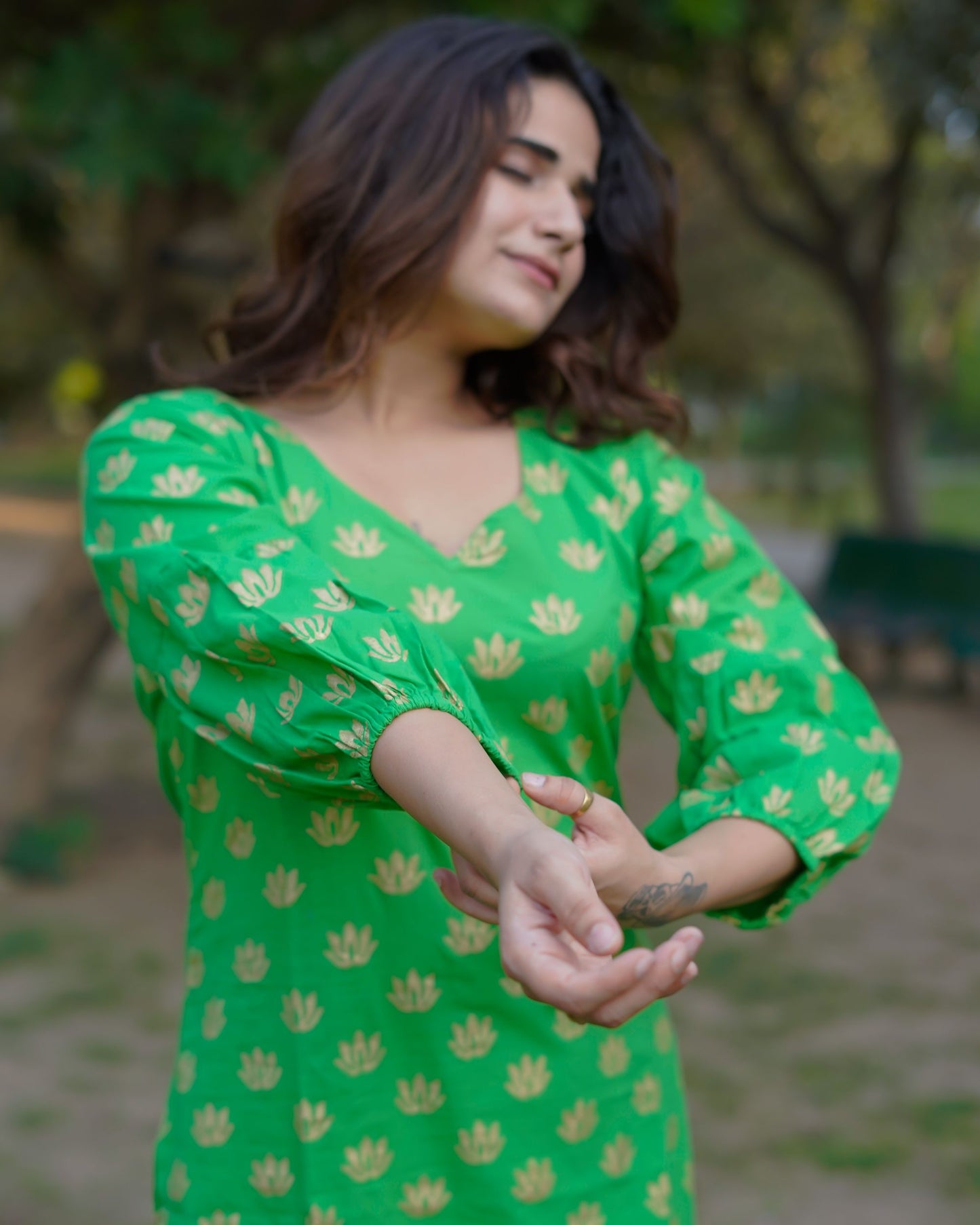 Aaranya Bloom Pure Cotton Handblock Gold Print Co-ord Set