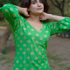 Aaranya Bloom Pure Cotton Handblock Gold Print Co-ord Set