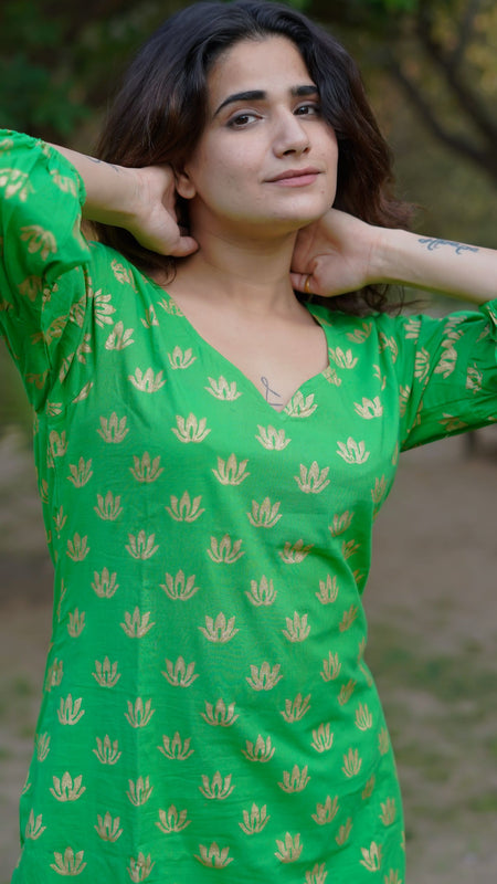 Aaranya Bloom Pure Cotton Handblock Gold Print Co-ord Set