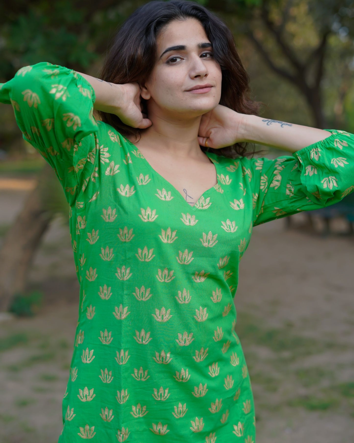 Aaranya Bloom Pure Cotton Handblock Gold Print Co-ord Set