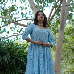 NeelKriti – Pure Cotton Handblock Khari Print Long Flared Dress | Ethnic Casual Wear for Women