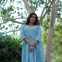 NeelKriti – Pure Cotton Handblock Khari Print Long Flared Dress | Ethnic Casual Wear for Women