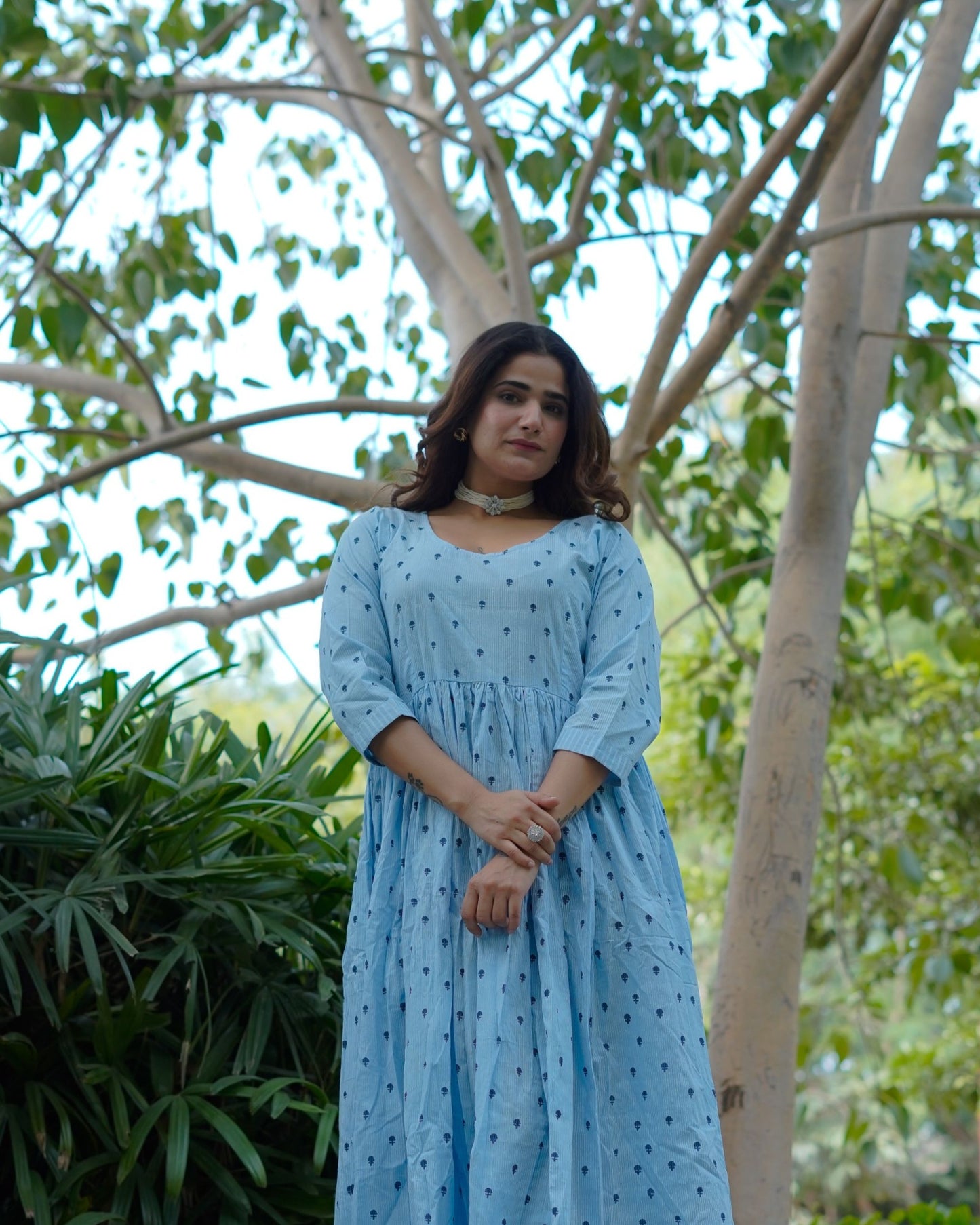 NeelKriti – Pure Cotton Handblock Khari Print Long Flared Dress | Ethnic Casual Wear for Women